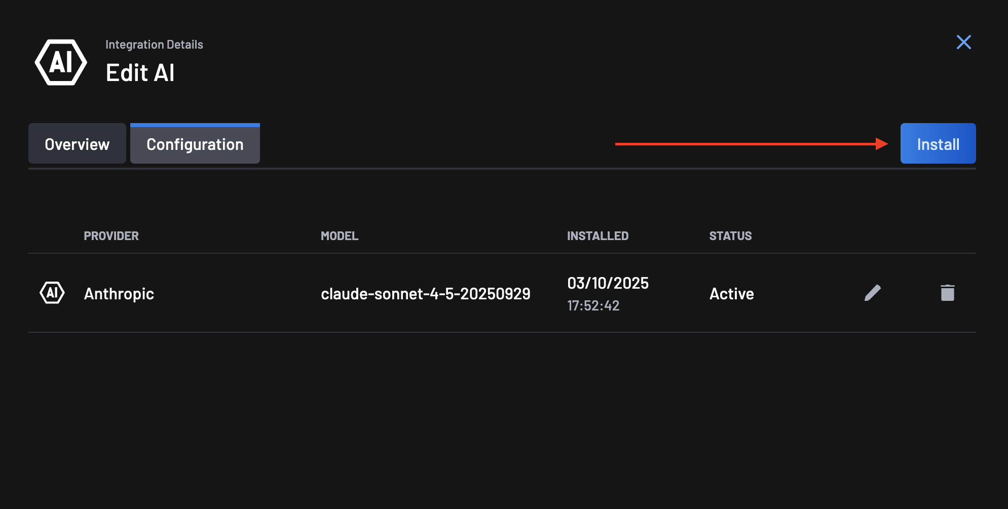 Install new AI config